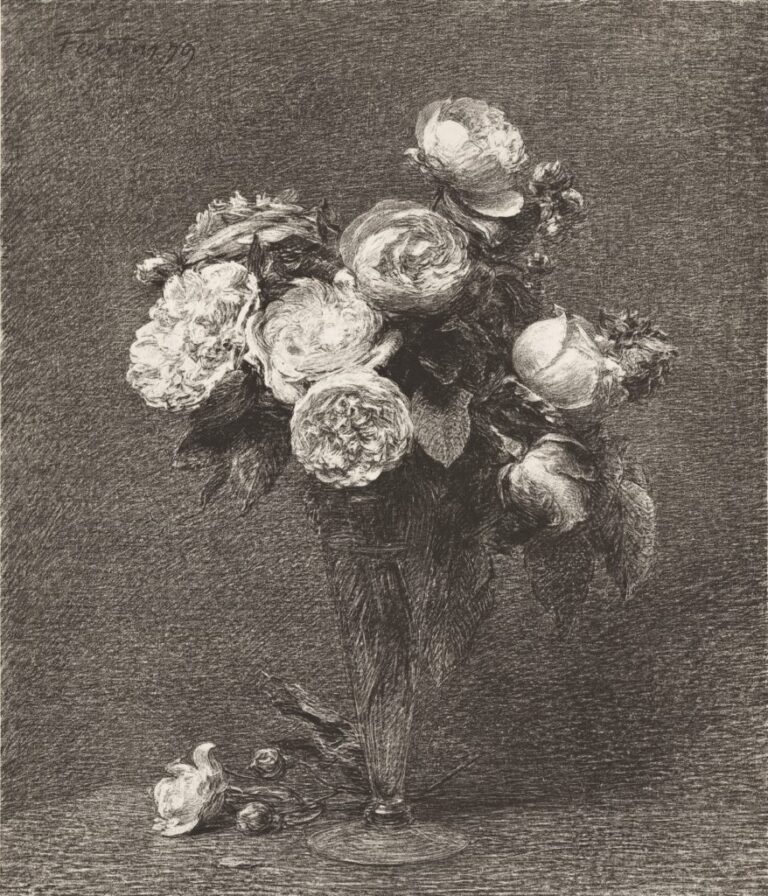 Henri Fantin-Latour, "Bouquet de Roses," 1879, Lithograph, 20" X 16 3/8," (JRFA 11448)