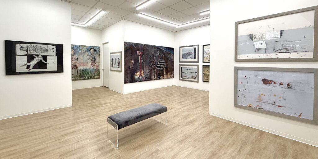 Installation "View of Patrick Graham: Notes from Ireland" featuring large scale paintings up to twelve feet in width, and intimate mixed media drawings